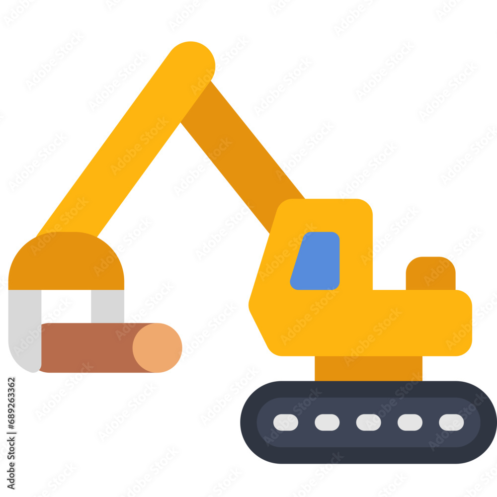 Excavator Chopping Wood Icon Excavator Chopping Wood Icon