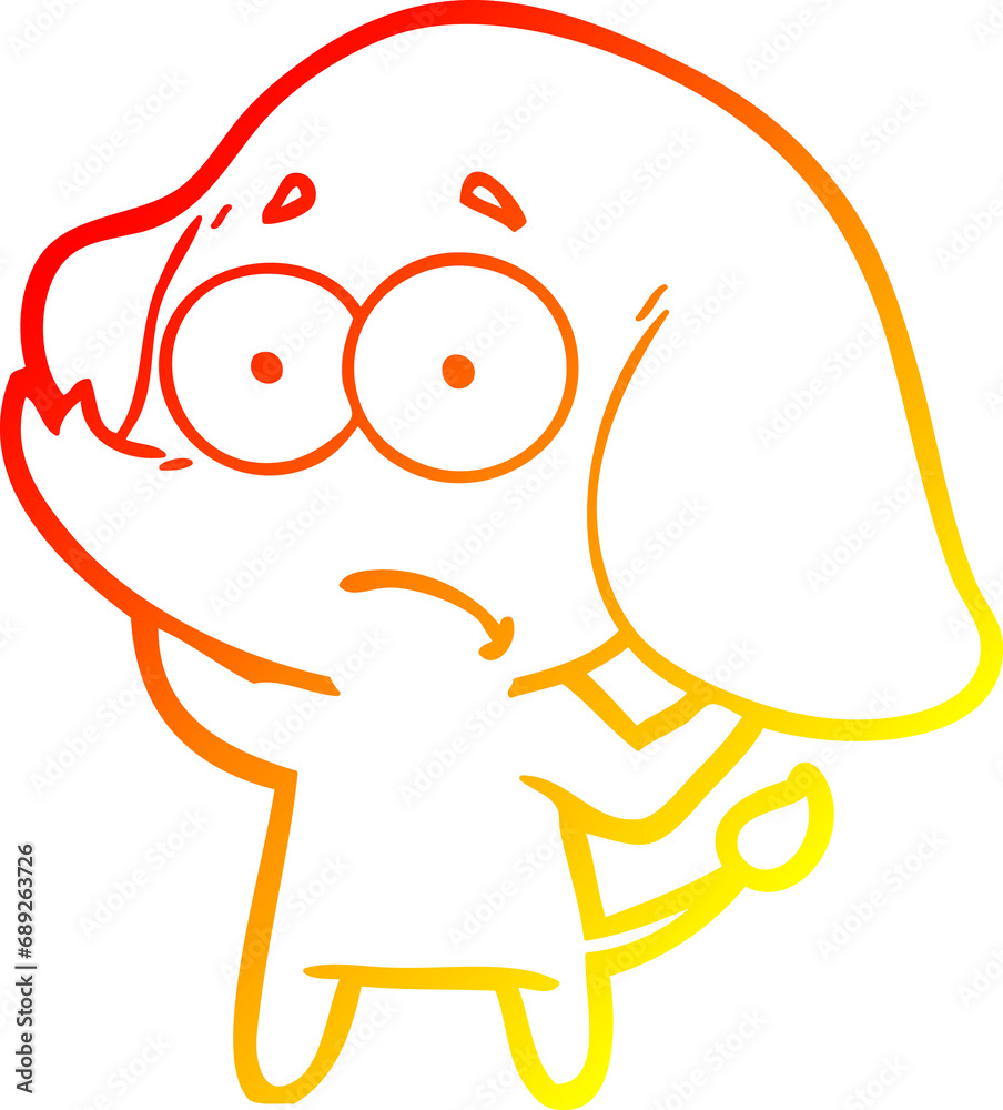 warm gradient line drawing of a cartoon unsure elephant