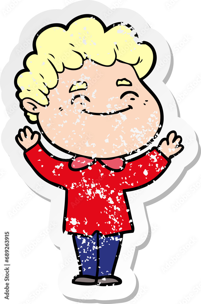 distressed sticker of a cartoon friendly man distressed sticker of a cartoon friendly man