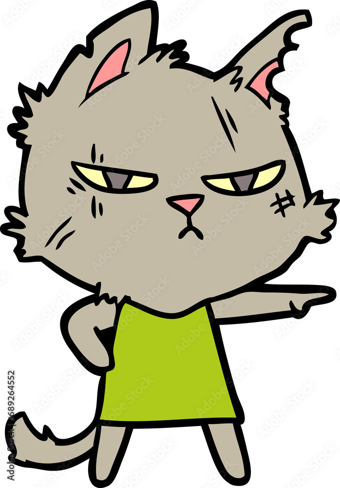 tough cartoon cat girl pointing