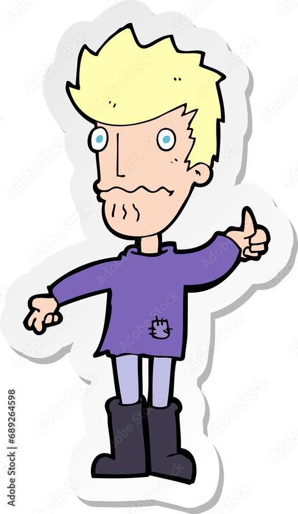 sticker of a cartoon worried man giving thumbs up symbol