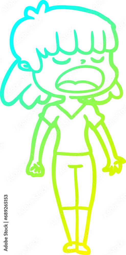cold gradient line drawing of a cartoon woman talking loudly cold gradient line drawing of a cartoon woman talking loudly