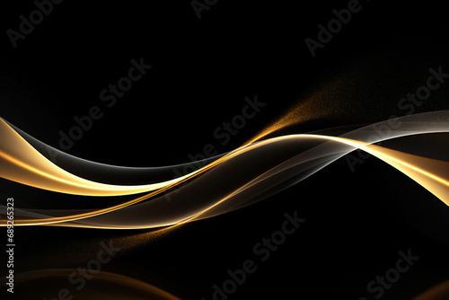 Abstract waving golden lines over a dark background