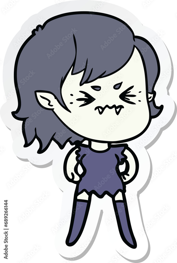 sticker of a annoyed cartoon vampire girl sticker of a annoyed cartoon vampire girl