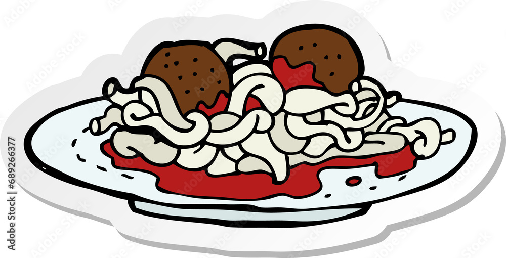 sticker of a cartoon spaghetti and meatballs sticker of a cartoon spaghetti and meatballs