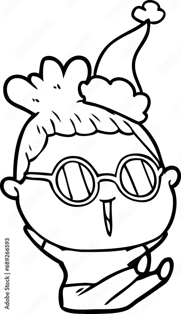 hand drawn line drawing of a woman wearing spectacles wearing santa hat hand drawn line drawing of a woman wearing spectacles wearing santa hat