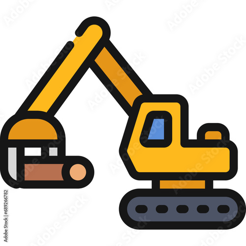 Excavator Chopping Wood Icon