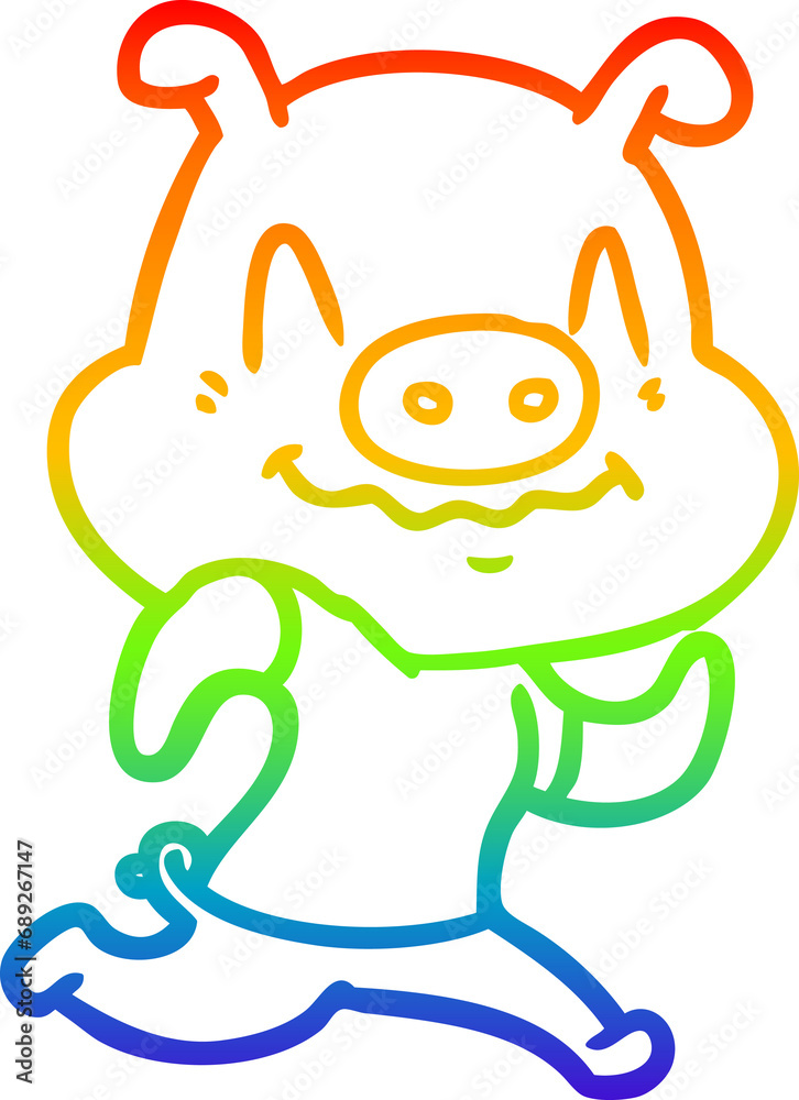 rainbow gradient line drawing of a nervous cartoon pig rainbow gradient line drawing of a nervous cartoon pig