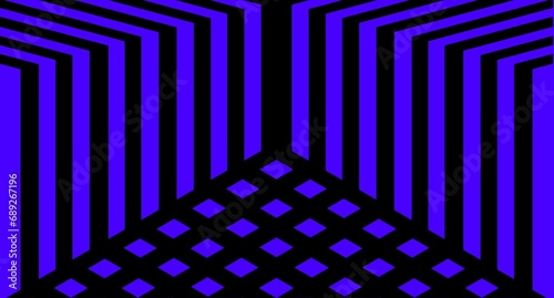 A Seamless Black and White Geometric Pattern with Zigzag Lines and Diamond Shapes, Blue background