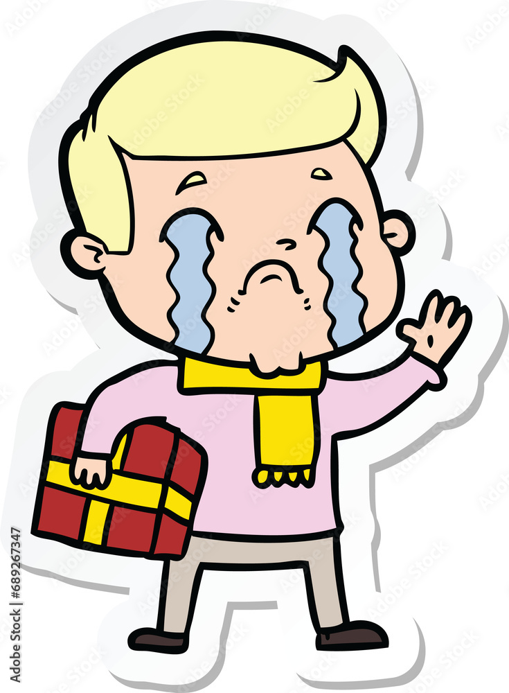 sticker of a cartoon man crying