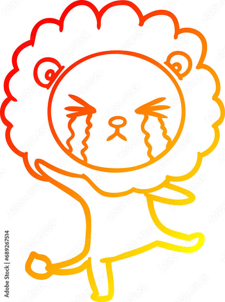 warm gradient line drawing of a cartoon crying lion warm gradient line drawing of a cartoon crying lion