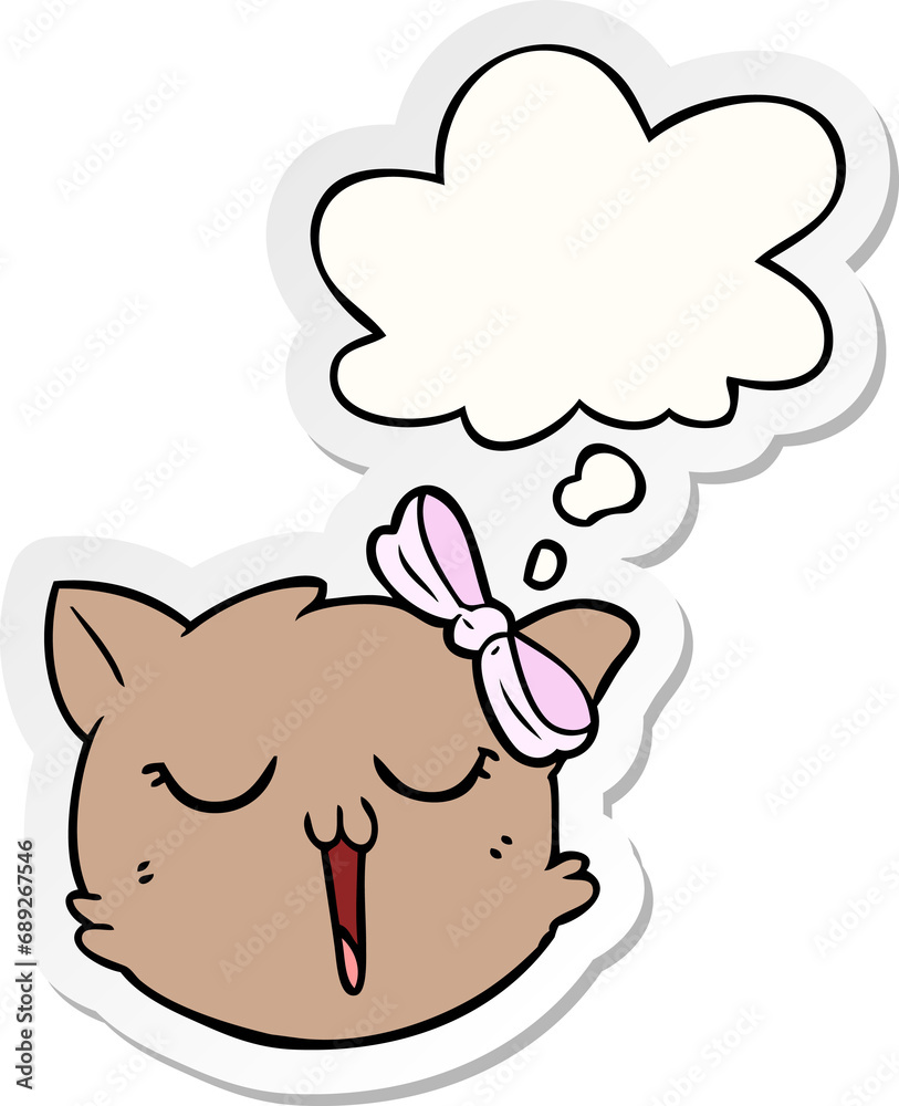 cartoon cat face with thought bubble as a printed sticker cartoon cat face with thought bubble as a printed sticker