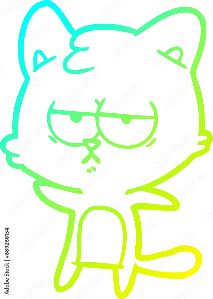 cold gradient line drawing of a bored cartoon cat cold gradient line drawing of a bored cartoon cat