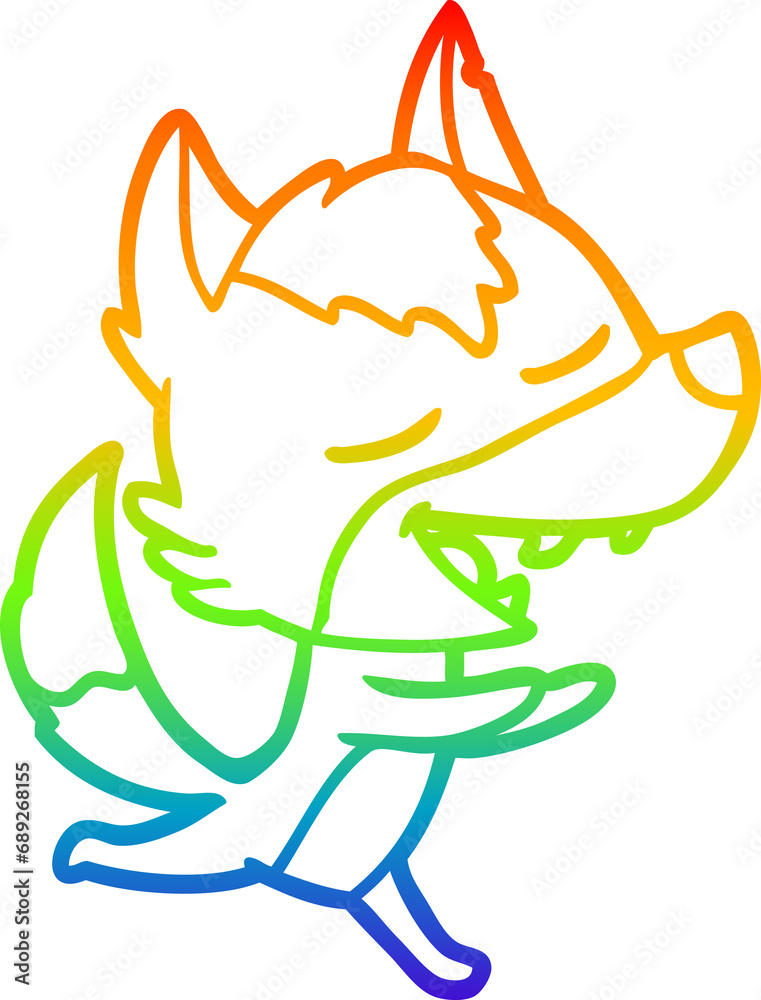 rainbow gradient line drawing of a cartoon wolf laughing rainbow gradient line drawing of a cartoon wolf laughing