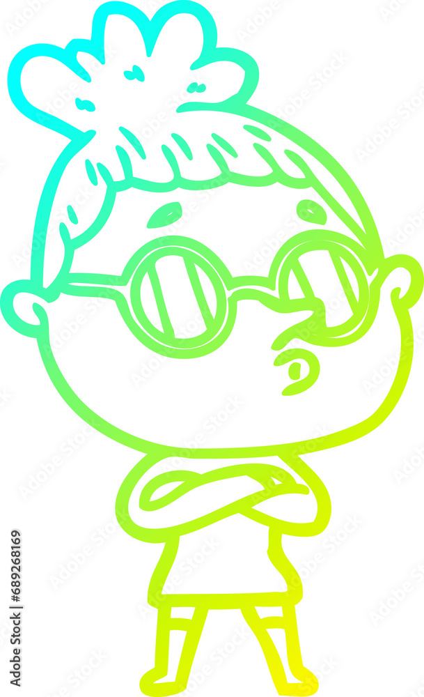 cold gradient line drawing of a cartoon woman wearing glasses cold gradient line drawing of a cartoon woman wearing glasses