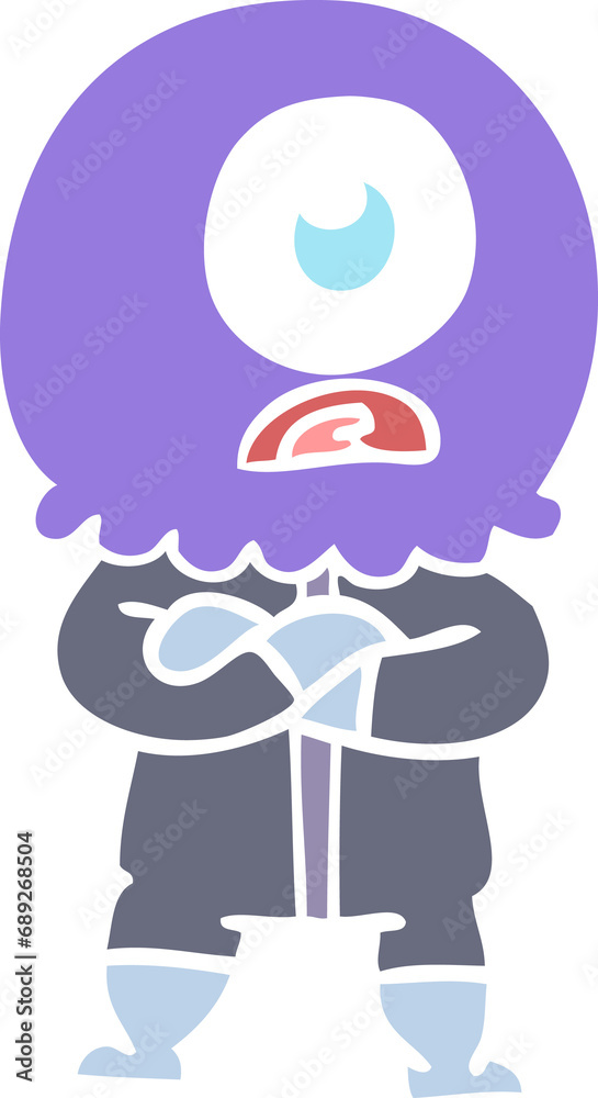 Obraz premium annoyed flat color style cartoon cyclops alien spaceman