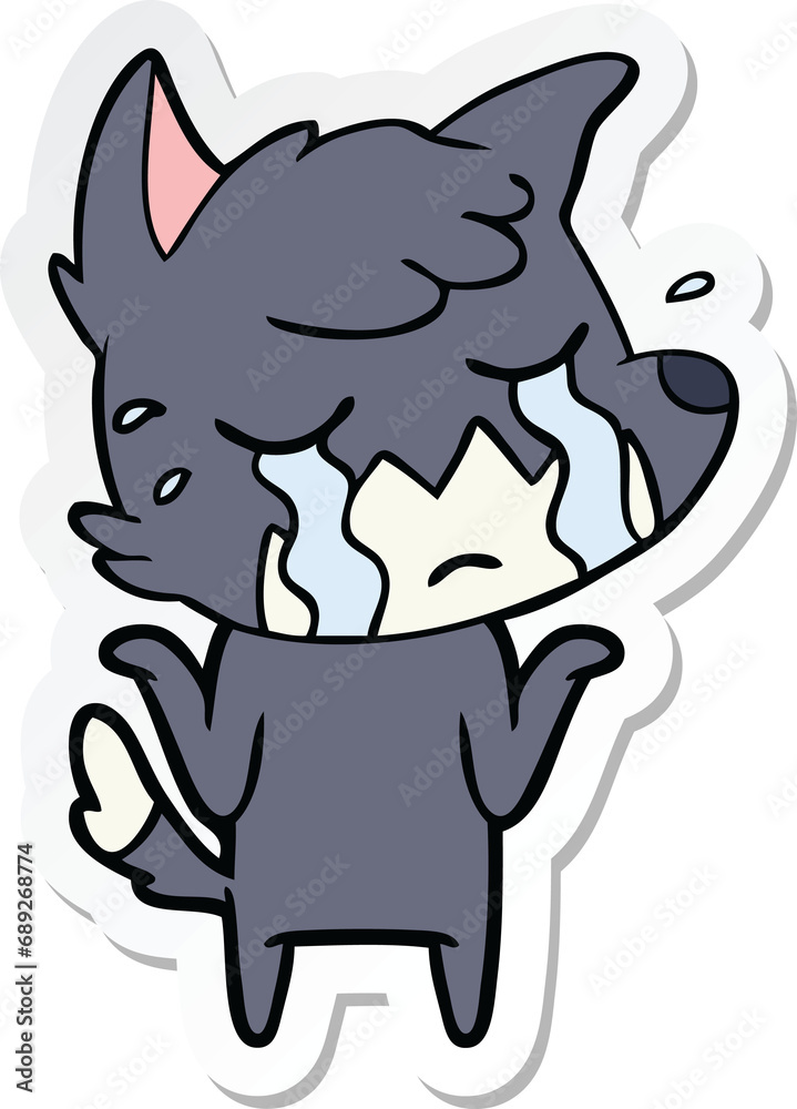 sticker of a crying fox shrugging shoulders sticker of a crying fox shrugging shoulders