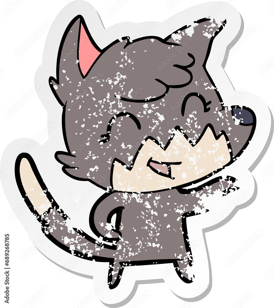 Fototapeta premium distressed sticker of a happy cartoon fox