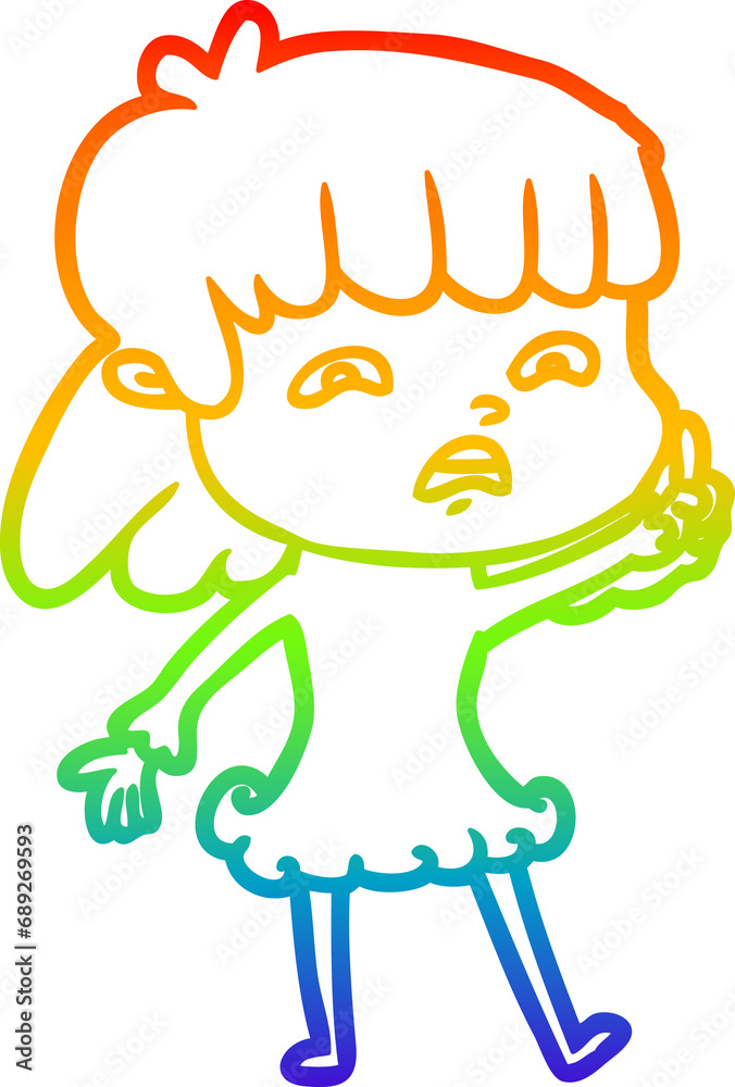rainbow gradient line drawing of a cartoon worried woman rainbow gradient line drawing of a cartoon worried woman