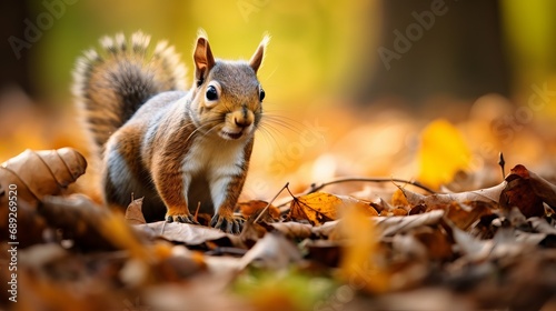 A squirrel is determined to gather acorns.