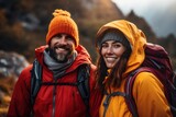 tourists go hiking, mountains and lake