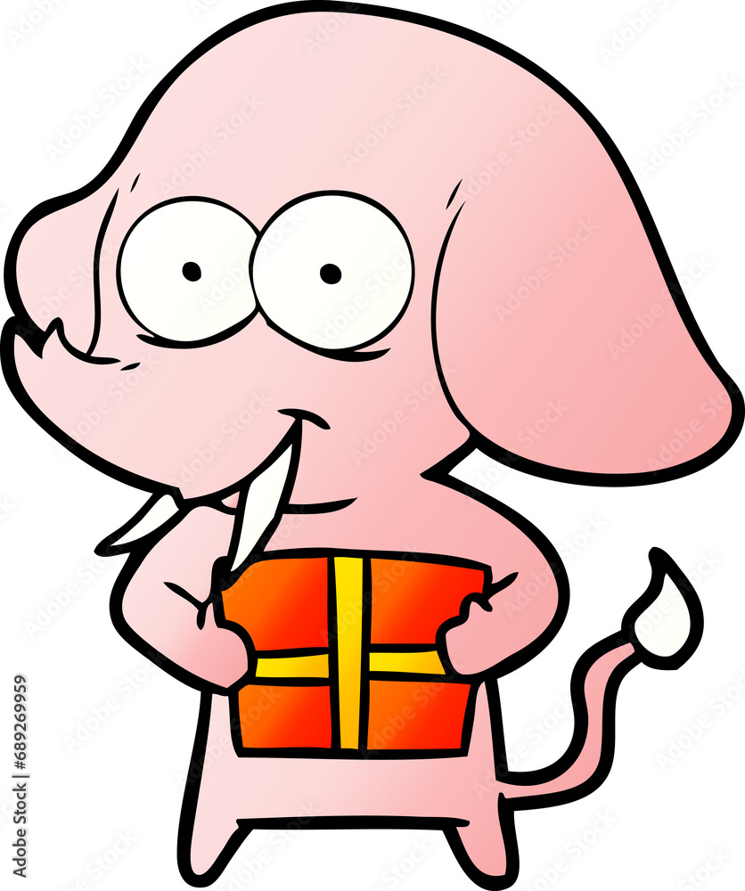 happy cartoon elephant with present happy cartoon elephant with present