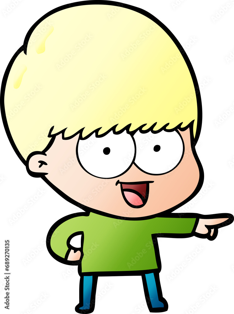 happy cartoon boy pointing