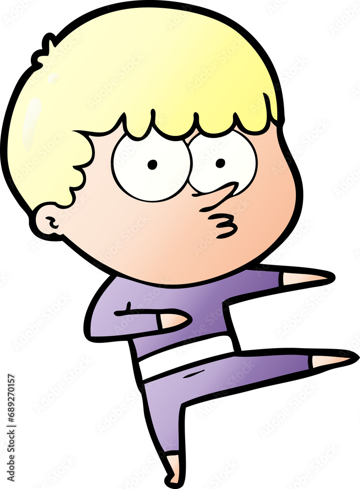 cartoon curious boy dancing