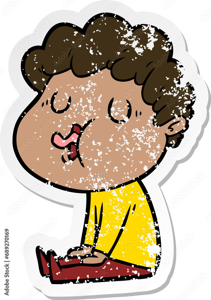 distressed sticker of a cartoon man singing distressed sticker of a cartoon man singing