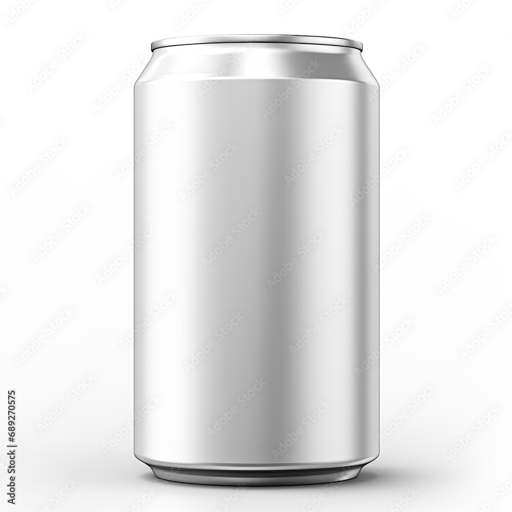 SIlver Drink Can Packshot Mockup Isolated on White Background