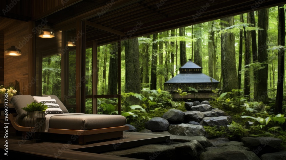 Fototapeta premium A tranquil spa nestled in a lush forest