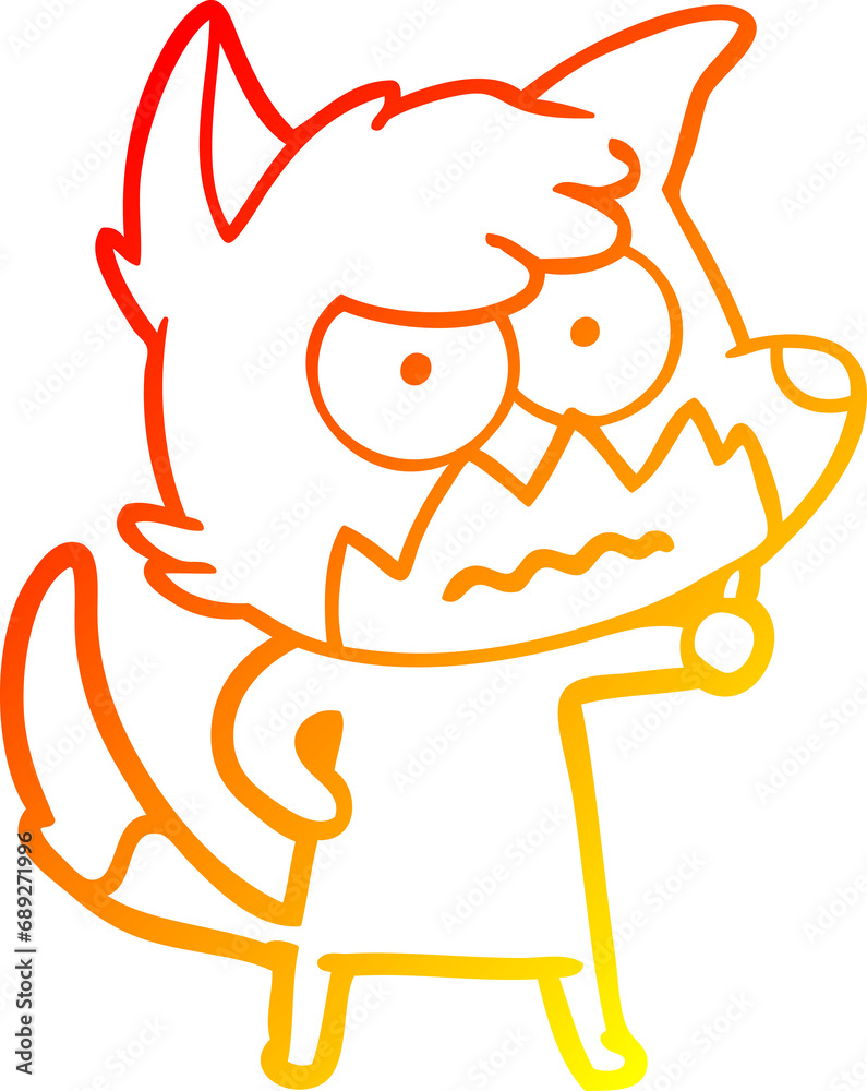 warm gradient line drawing of a cartoon annoyed fox