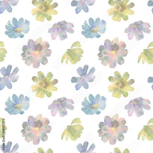 seamless pattern of watercolor flowers, on a white background