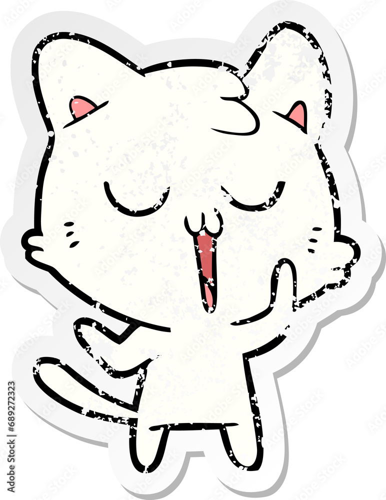 distressed sticker of a cute cartoon cat distressed sticker of a cute cartoon cat