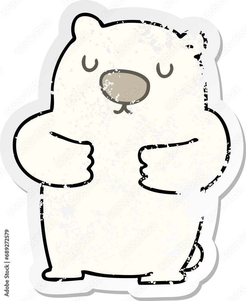 distressed sticker of a quirky hand drawn cartoon polar bear distressed sticker of a quirky hand drawn cartoon polar bear