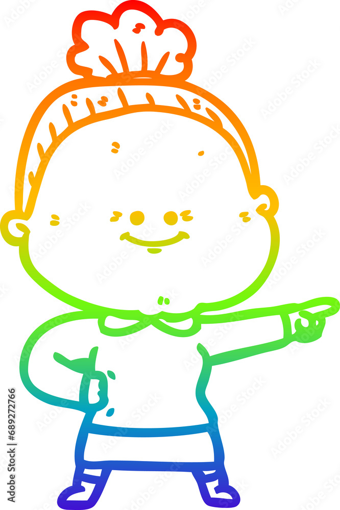 rainbow gradient line drawing of a cartoon happy old woman rainbow gradient line drawing of a cartoon happy old woman