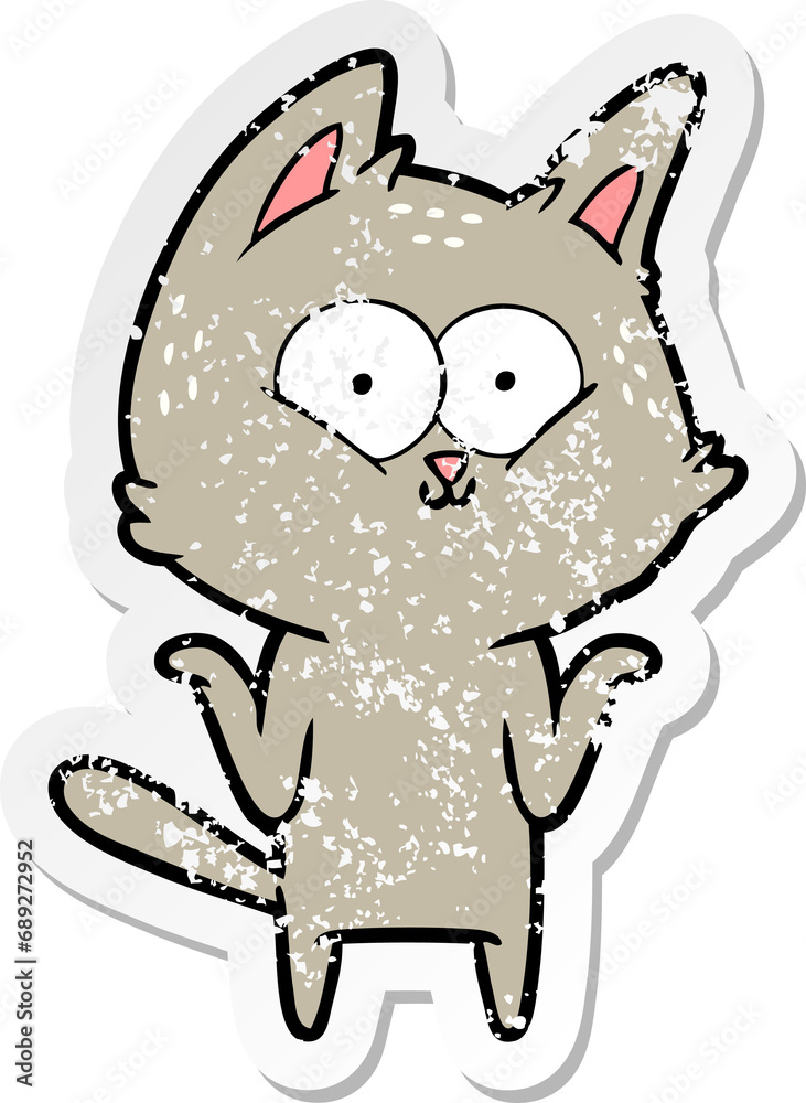 Obraz premium distressed sticker of a cartoon cat shrugging shoulders
