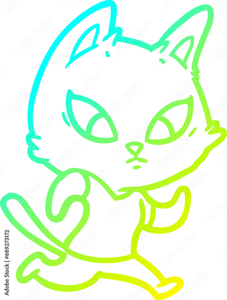cold gradient line drawing of a confused cartoon cat cold gradient line drawing of a confused cartoon cat
