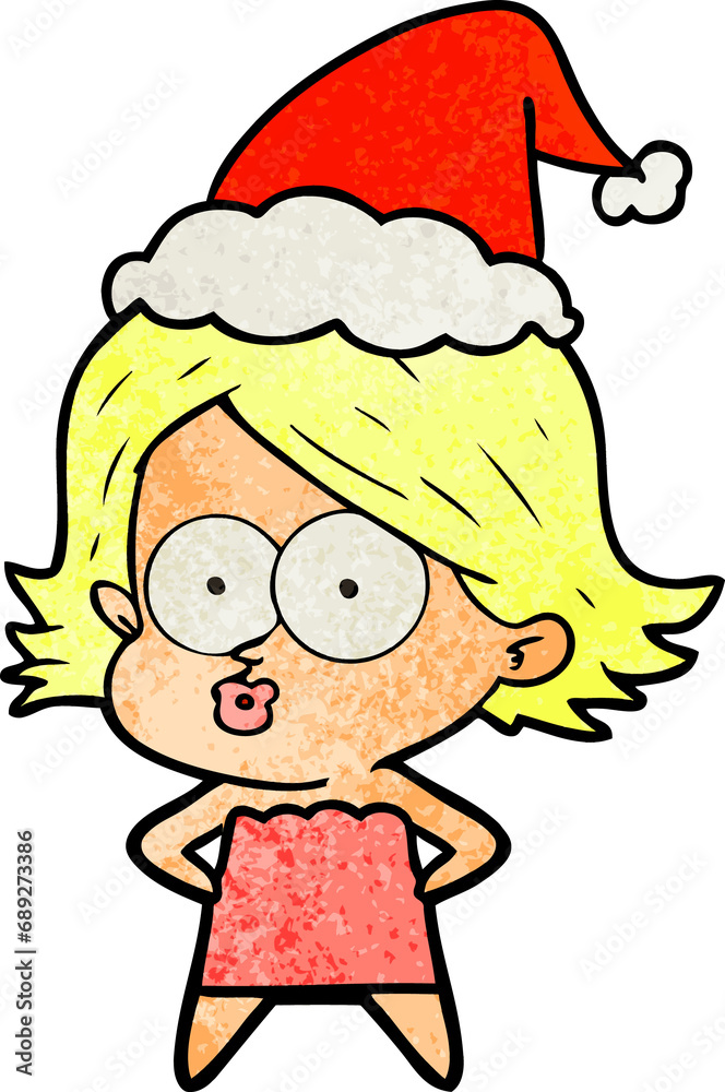 hand drawn textured cartoon of a girl pouting wearing santa hat hand drawn textured cartoon of a girl pouting wearing santa hat