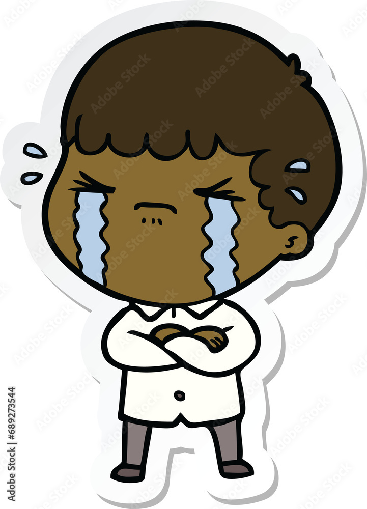 sticker of a cartoon man crying