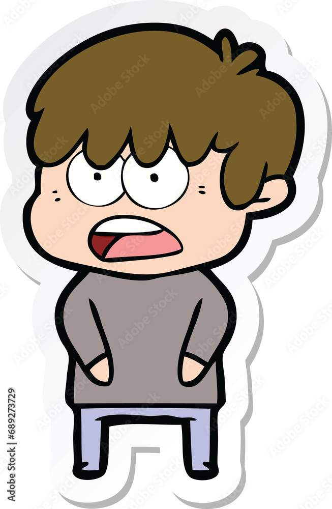 sticker of a worried cartoon boy