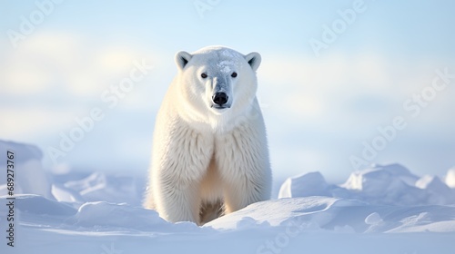 In a peaceful scene, a majestic arctic animal is gazing at the camera. © Humeyra