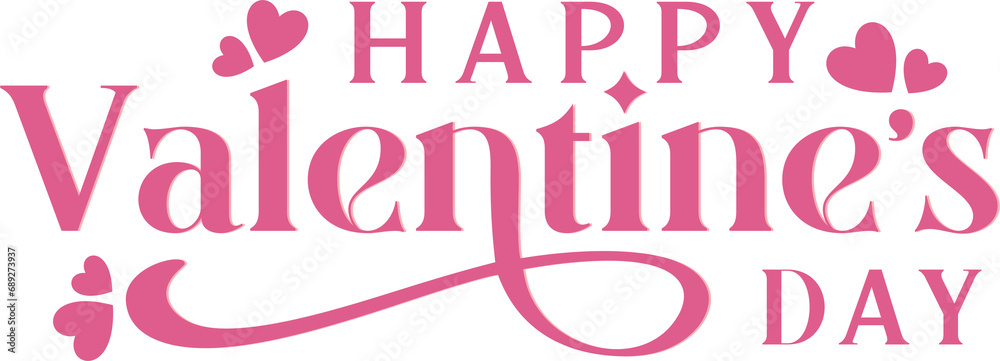 Happy Valentines Day lettering with basic serif text, isolated no background. Vector Illustration