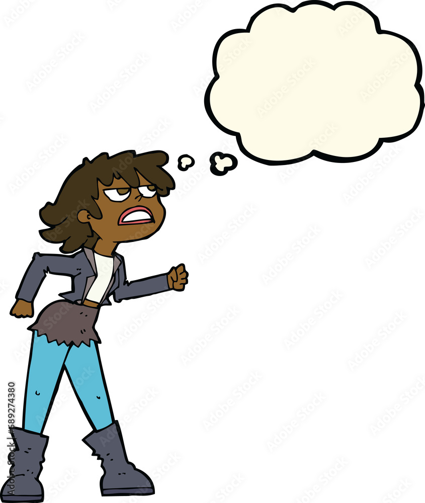 cartoon angry biker girl with thought bubble cartoon angry biker girl with thought bubble