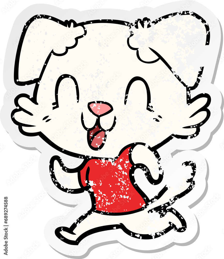 distressed sticker of a laughing cartoon dog jogging distressed sticker of a laughing cartoon dog jogging