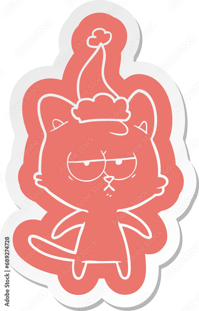 bored quirky cartoon sticker of a cat wearing santa hat bored quirky cartoon sticker of a cat wearing santa hat