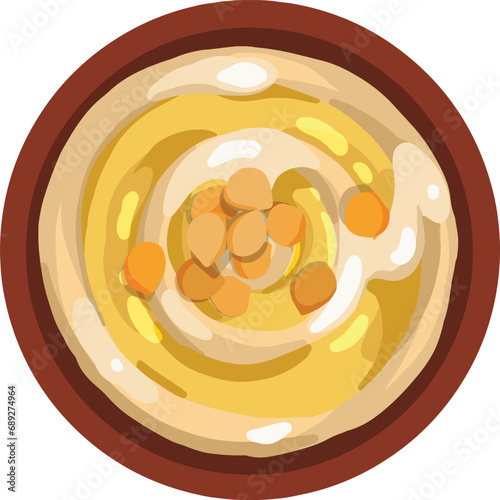 Top View Hummus. Middle Eastern Food Illustrator Vector.