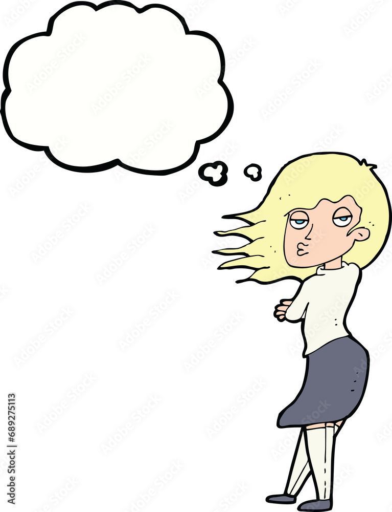 cartoon woman making photo face with thought bubble cartoon woman making photo face with thought bubble