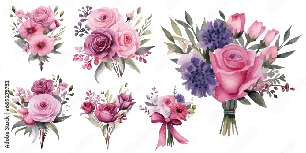 pink and lavender color bouquet flowers vectors