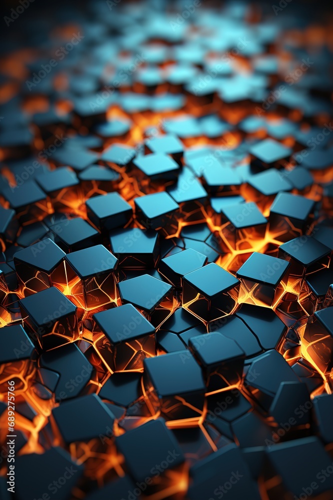 Fototapeta premium Abstract geometric background with 3d flying cubes. A modern abstract business template with 3d cubes. Wallpaper background for Phone,